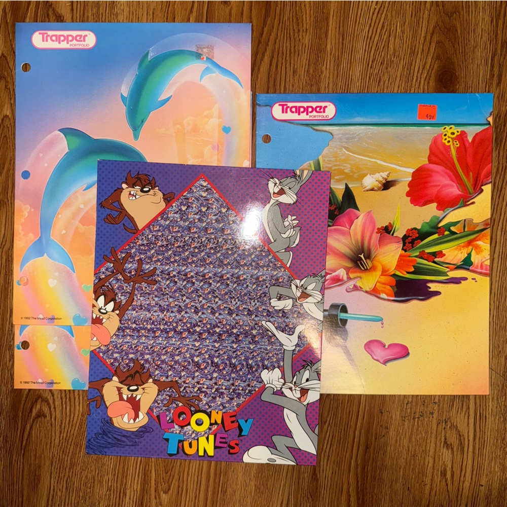 Vintage Trapper Keeper Atomic School Folders 90s dolphins taz looney tunes